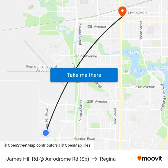 James Hill Rd @ Aerodrome Rd (Sb) to Regina map