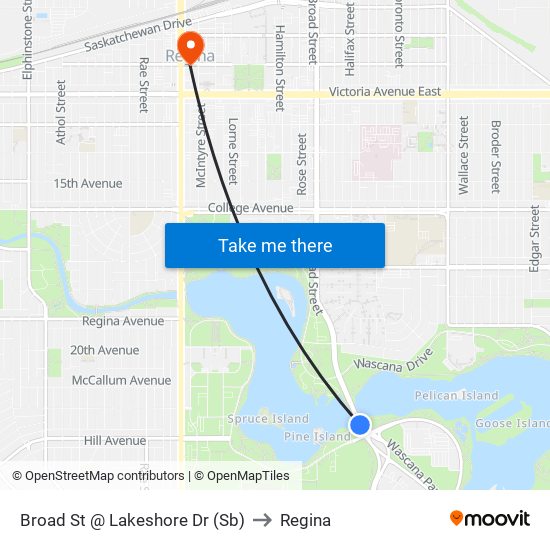 Broad St @ Lakeshore Dr (Sb) to Regina map