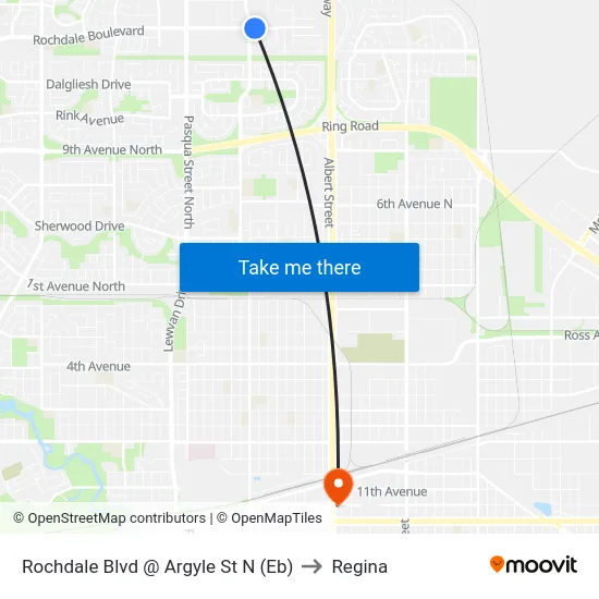 Rochdale Blvd @ Argyle St N (Eb) to Regina map