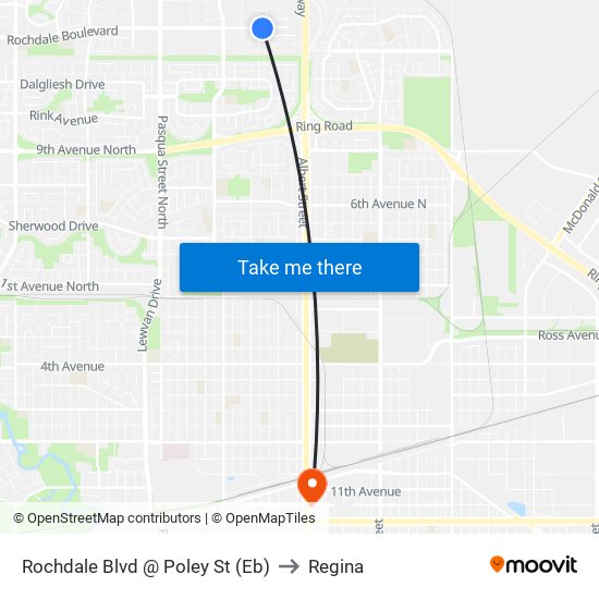 Rochdale Blvd @ Poley St (Eb) to Regina map