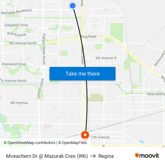 Mceachern Dr @ Mazurak Cres (Wb) to Regina map