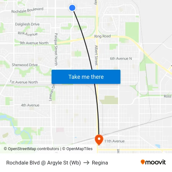 Rochdale Blvd @ Argyle St (Wb) to Regina map
