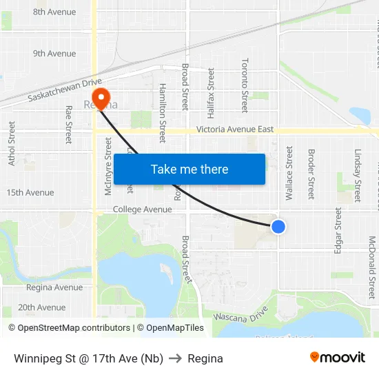 Winnipeg St @ 17th Ave (Nb) to Regina map