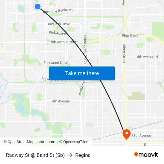 Radway St @ Baird St (Sb) to Regina map
