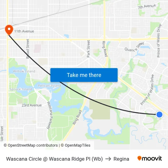 Wascana Circle @ Wascana Ridge Pl (Wb) to Regina map