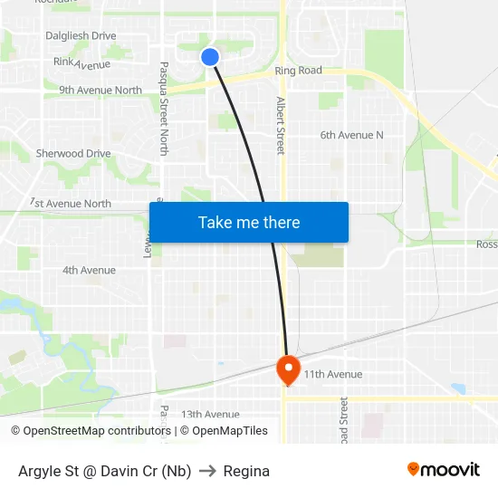Argyle St @ Davin Cr (Nb) to Regina map