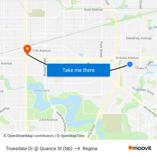 Truesdale Dr @ Quance St (Nb) to Regina map
