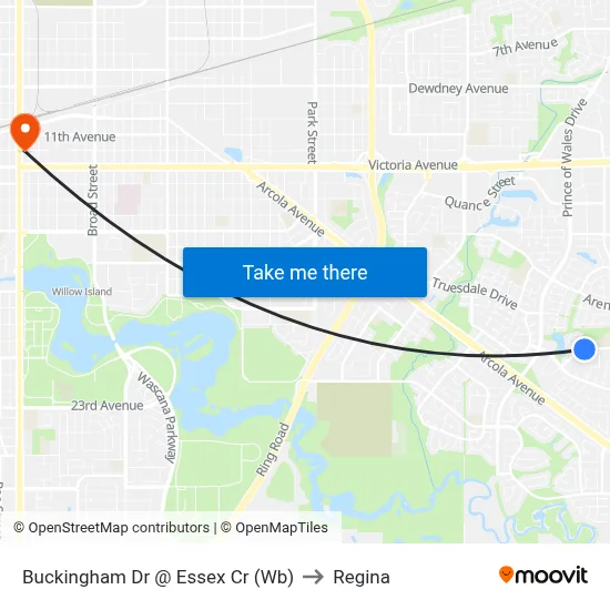 Buckingham Dr @ Essex Cr (Wb) to Regina map