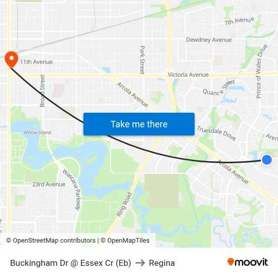 Buckingham Dr @ Essex Cr (Eb) to Regina map