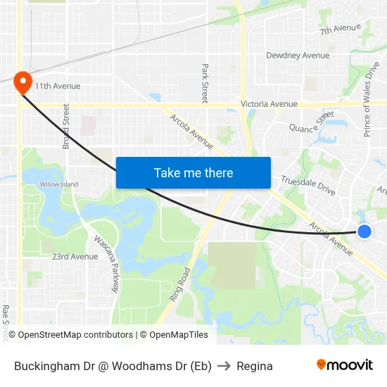 Buckingham Dr @ Woodhams Dr (Eb) to Regina map