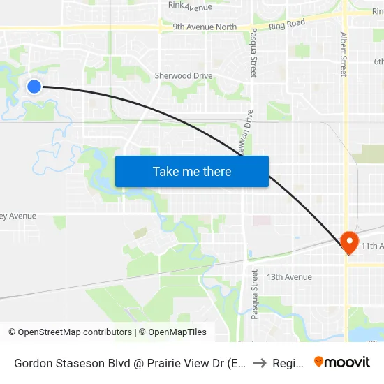 Gordon Staseson Blvd @ Prairie View Dr (Eb) to Regina map