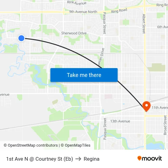 1st Ave N @ Courtney St (Eb) to Regina map