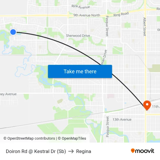 Doiron Rd @ Kestral Dr (Sb) to Regina map