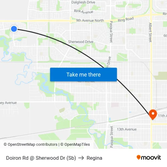 Doiron Rd @ Sherwood Dr (Sb) to Regina map