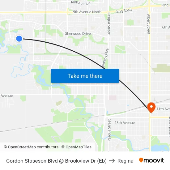 Gordon Staseson Blvd @ Brookview Dr (Eb) to Regina map