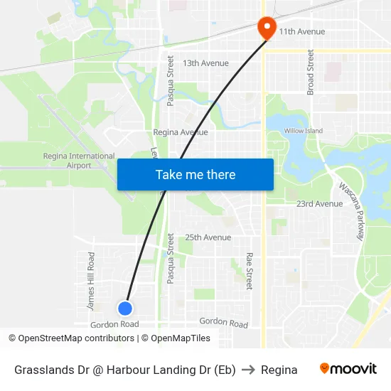 Grasslands Dr @ Harbour Landing Dr (Eb) to Regina map
