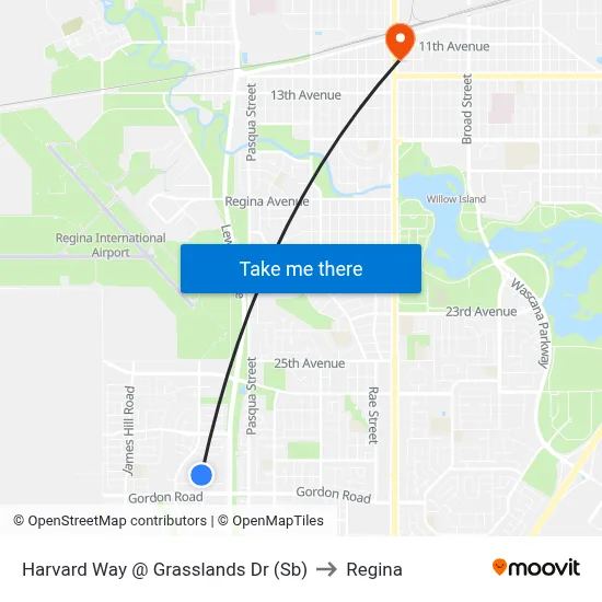 Harvard Way @ Grasslands Dr (Sb) to Regina map