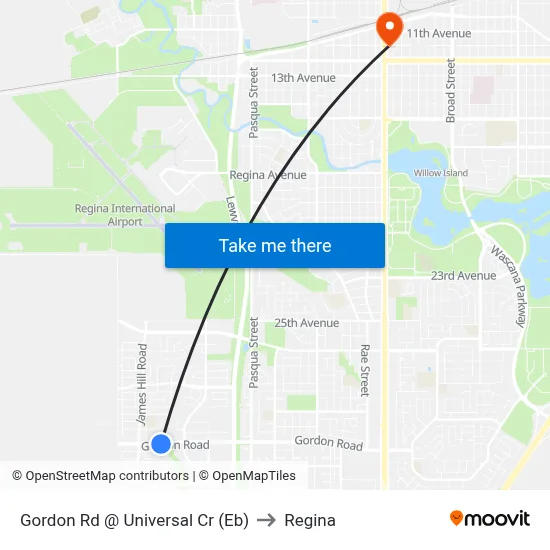 Gordon Rd @ Universal Cr (Eb) to Regina map