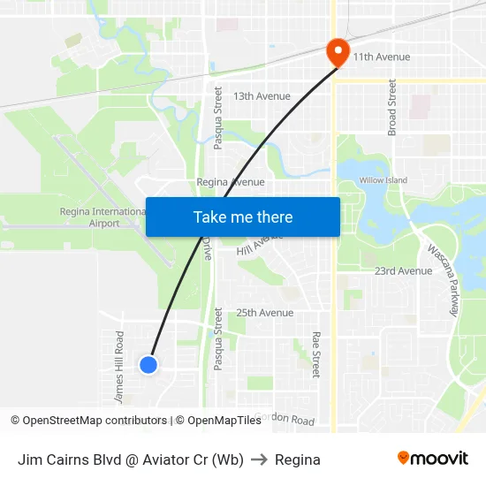 Jim Cairns Blvd @ Aviator Cr (Wb) to Regina map