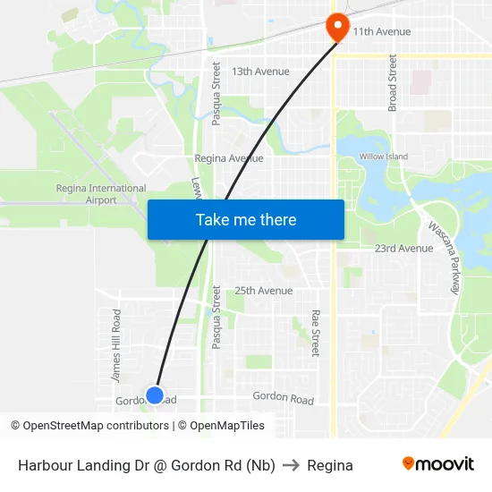 Harbour Landing Dr @ Gordon Rd (Nb) to Regina map