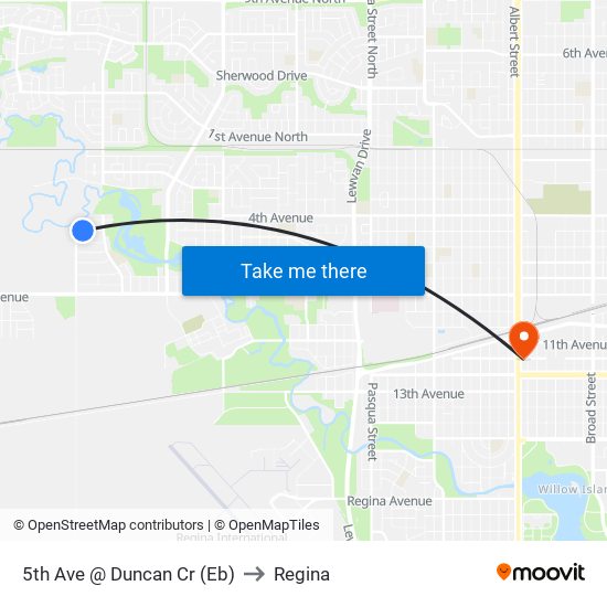 5th Ave @ Duncan Cr (Eb) to Regina map