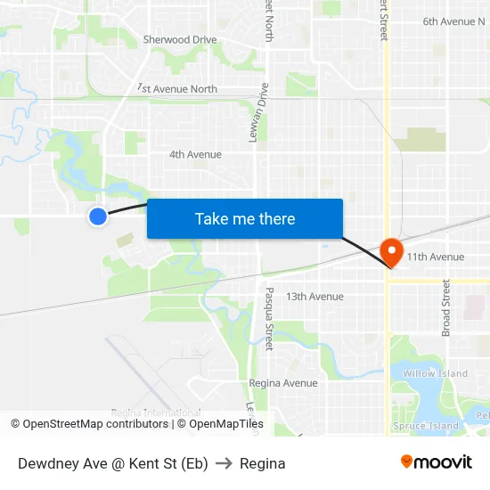 Dewdney Ave @ Kent St (Eb) to Regina map