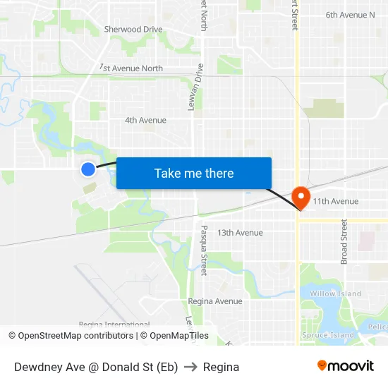 Dewdney Ave @ Donald St (Eb) to Regina map