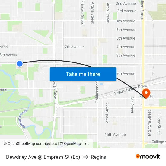 Dewdney Ave @ Empress St (Eb) to Regina map