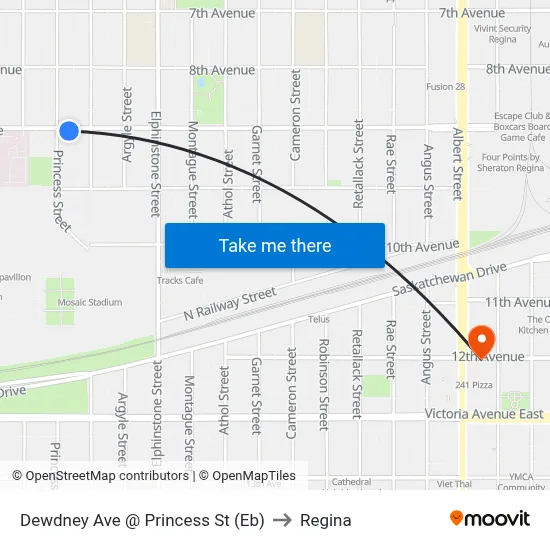 Dewdney Ave @ Princess St (Eb) to Regina map