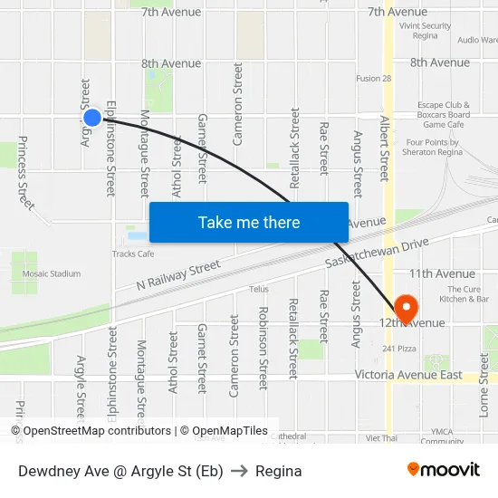 Dewdney Ave @ Argyle St (Eb) to Regina map