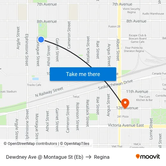 Dewdney Ave @ Montague St (Eb) to Regina map
