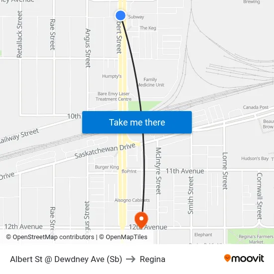 Albert St @ Dewdney Ave (Sb) to Regina map