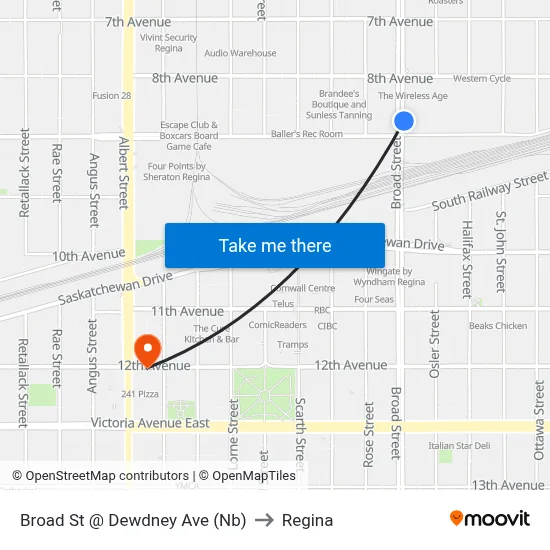 Broad St @ Dewdney Ave (Nb) to Regina map