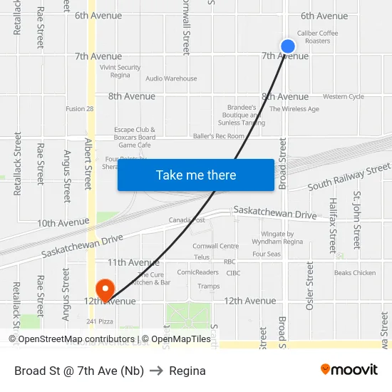 Broad St @ 7th Ave (Nb) to Regina map