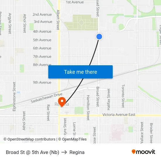 Broad St @ 5th Ave (Nb) to Regina map