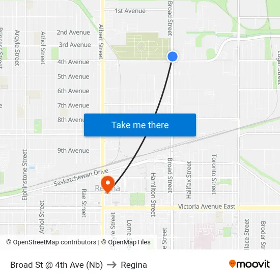 Broad St @ 4th Ave (Nb) to Regina map