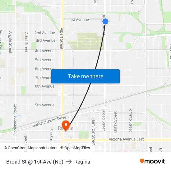 Broad St @ 1st Ave (Nb) to Regina map