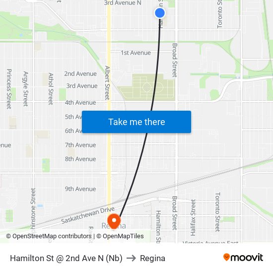 Hamilton St @ 2nd Ave N (Nb) to Regina map