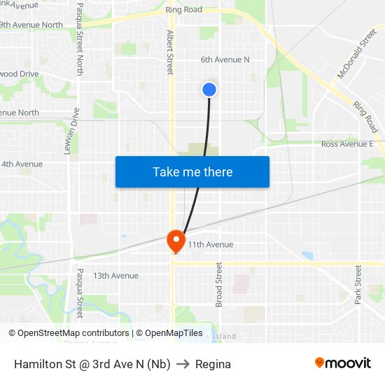 Hamilton St @ 3rd Ave N (Nb) to Regina map