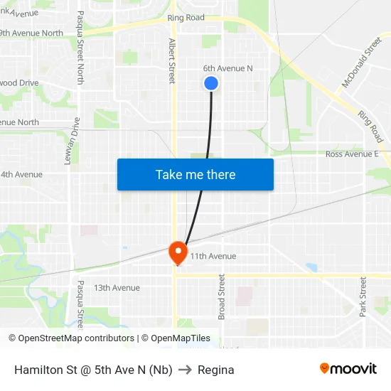Hamilton St @ 5th Ave N (Nb) to Regina map