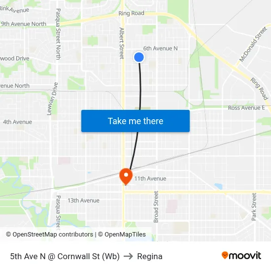 5th Ave N @ Cornwall St (Wb) to Regina map