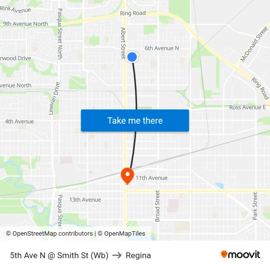 5th Ave N @ Smith St (Wb) to Regina map