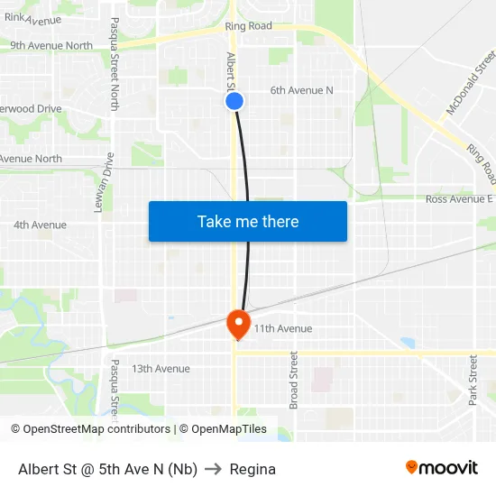 Albert St @ 5th Ave N (Nb) to Regina map
