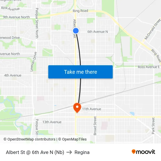 Albert St @ 6th Ave N (Nb) to Regina map