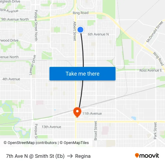 7th Ave N @ Smith St (Eb) to Regina map