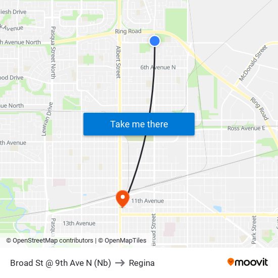 Broad St @ 9th Ave N (Nb) to Regina map
