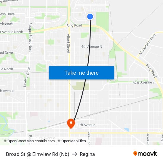 Broad St @ Elmview Rd (Nb) to Regina map