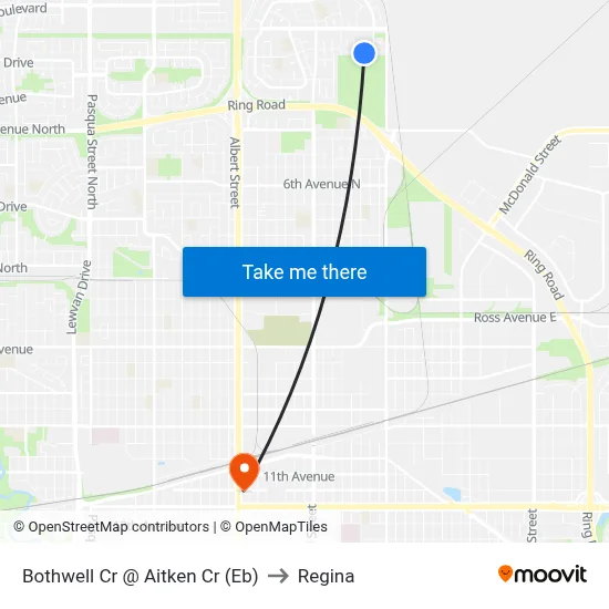 Bothwell Cr @ Aitken Cr (Eb) to Regina map