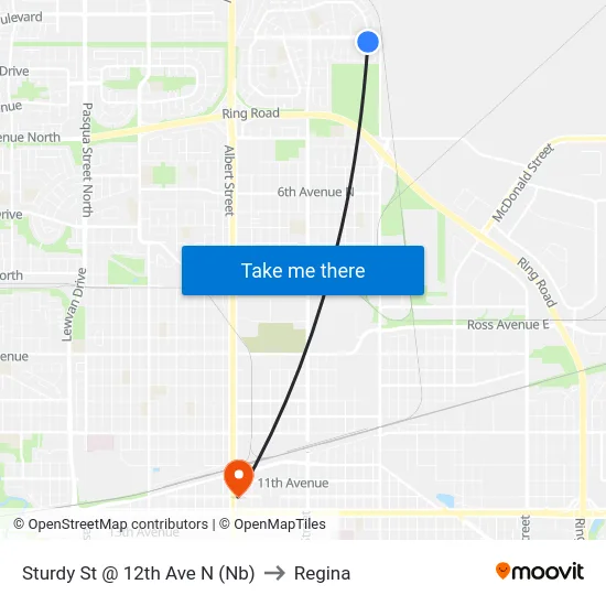 Sturdy St @ 12th Ave N (Nb) to Regina map