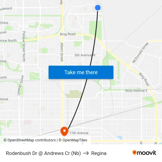 Rodenbush Dr @ Andrews Cr (Nb) to Regina map